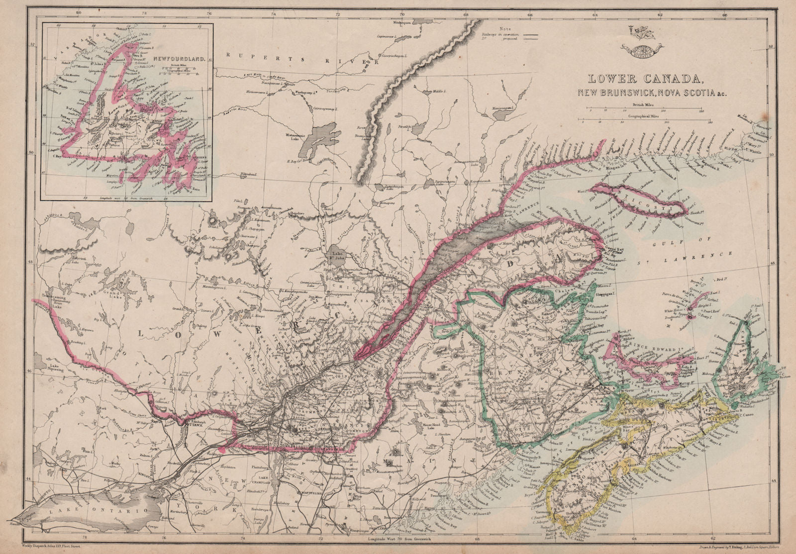 'Lower Canada, New Brunswick, Nova Scotia' Quebec & Maritimes. ETTLING 1863 map